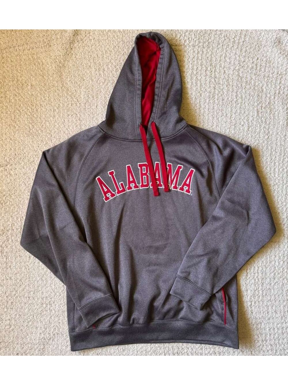 Alabama Crimson Tide Performance Hoodie Mens Large Gray Red Pullover Sweatshirt